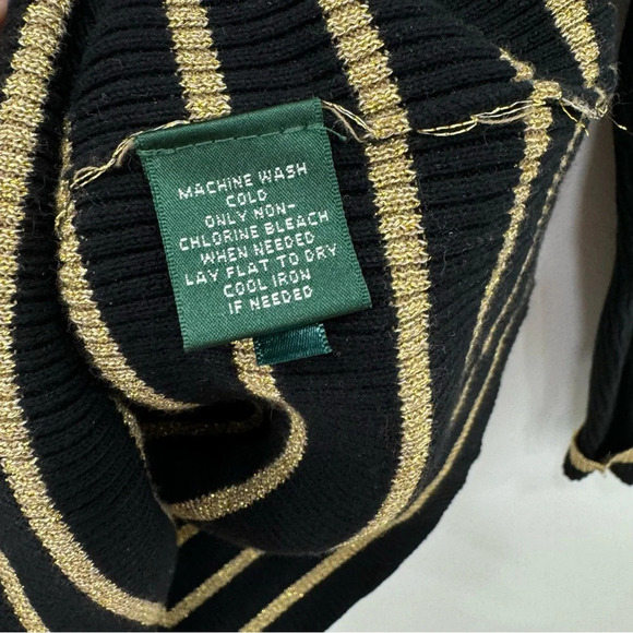 Lauren Ralph Lauren Striped TurtleNeck Sweater black & gold Sz Medium - Picture 6 of 6